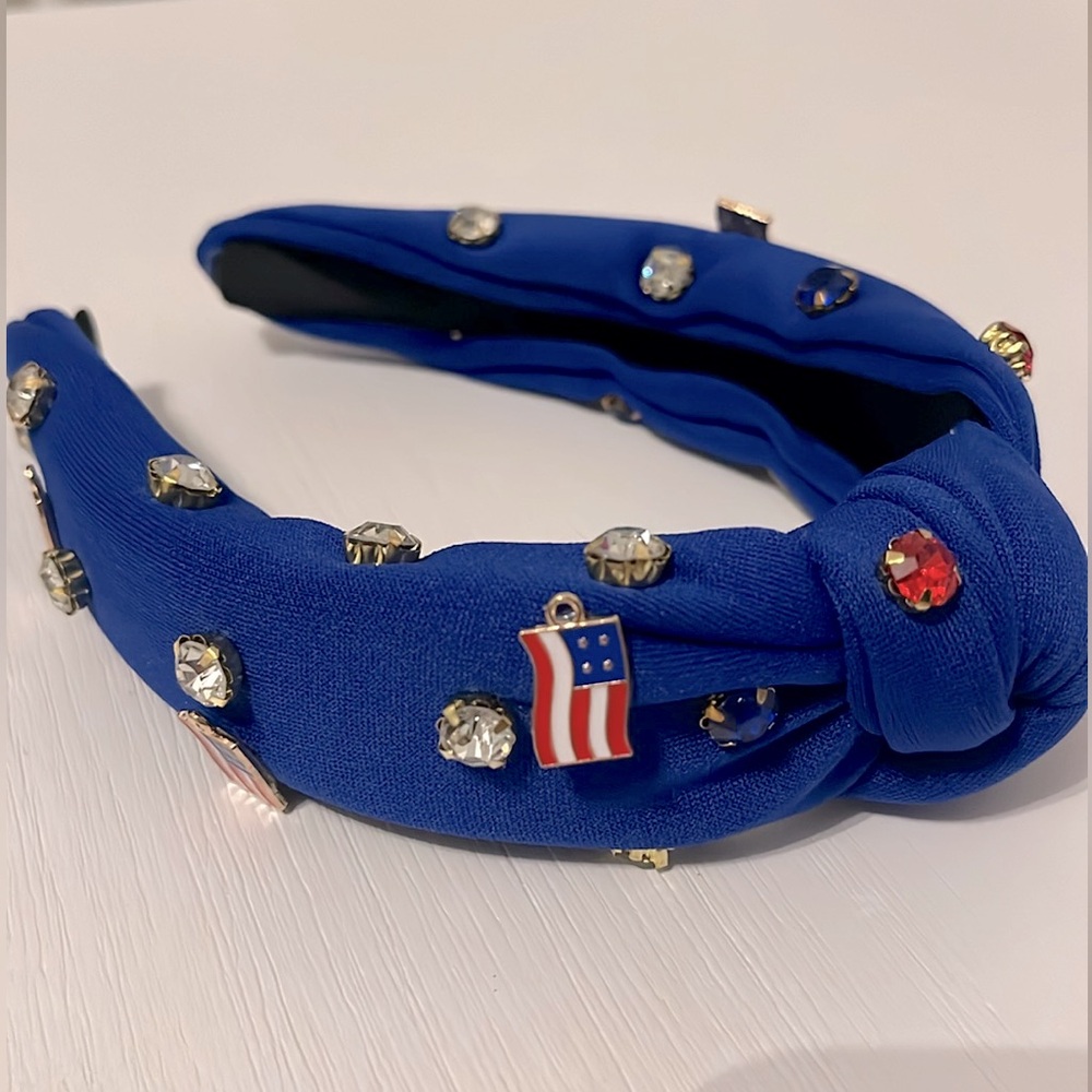 BLUE American Flag Headband with Rhinestones and flag pins OS